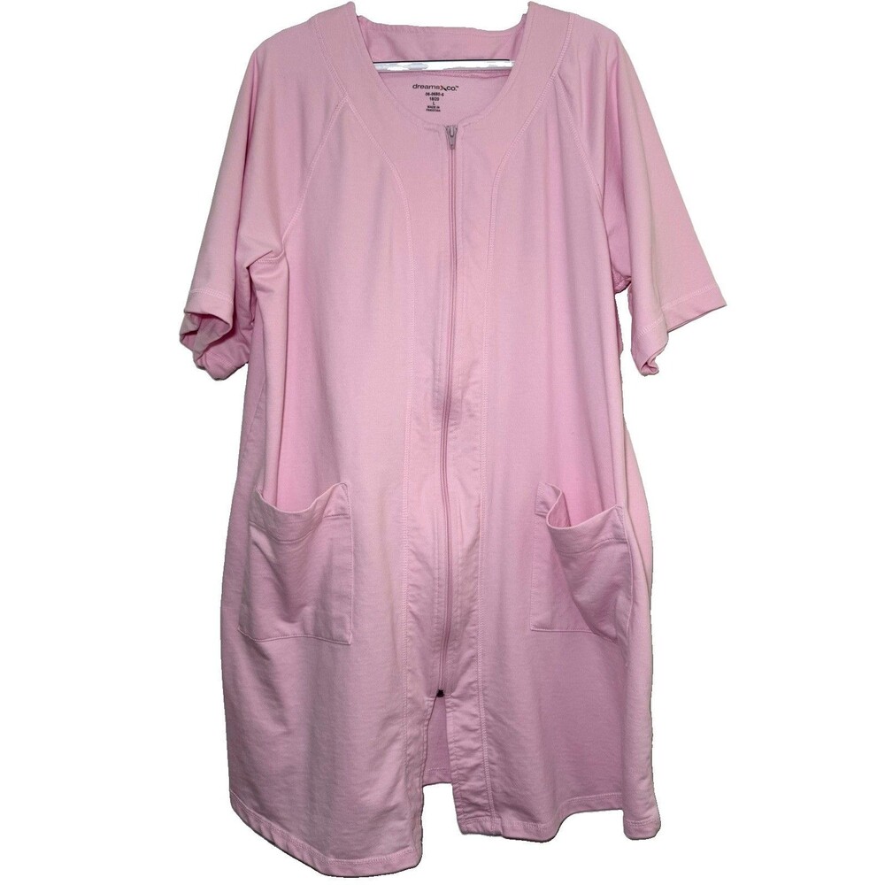 Dreams & Co Women’s Plus Size 18/20 Pink Zip Front Robe Duster Pockets